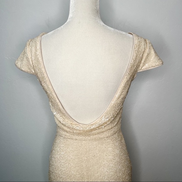 Bill Levkoff Ivory Sequined Evening Formal Maxi Dress Gown Size 2 scoop Back - Picture 7 of 12